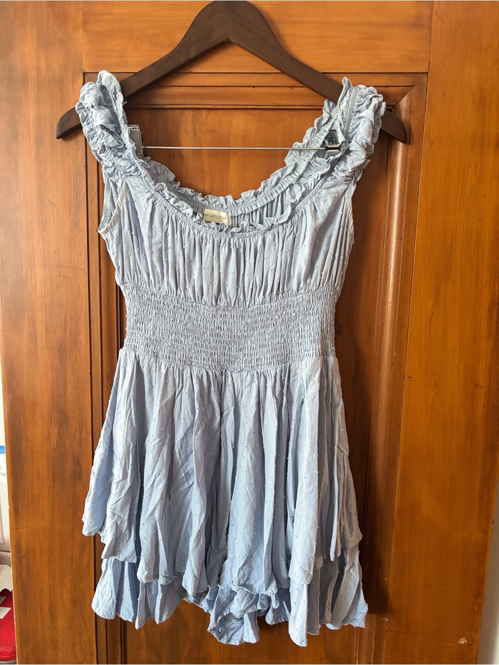 Urban Outfitters Light Blue Ruffled Smocked Mini Dress